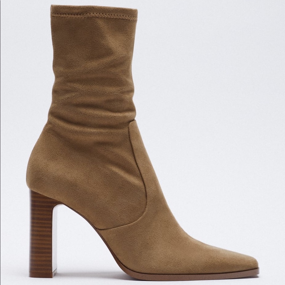 Wide Heeled Faux Suede Ankle Boots